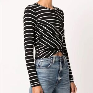 Jonathan Simkhai Womens Black White Stripe Crew Neck Long Sleeve Blouse Small